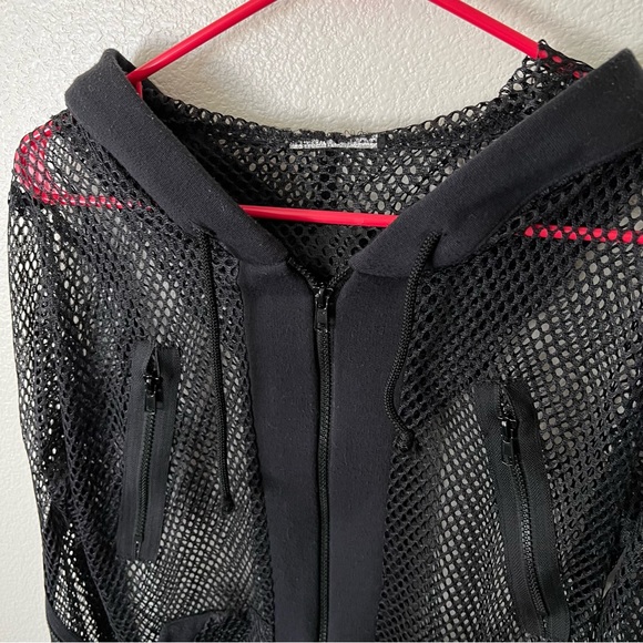 Vintage Y2K Goth Hot Topic Serious Brand Black Fishnet Hooded Jacket - Rare! HTF - Picture 10 of 10